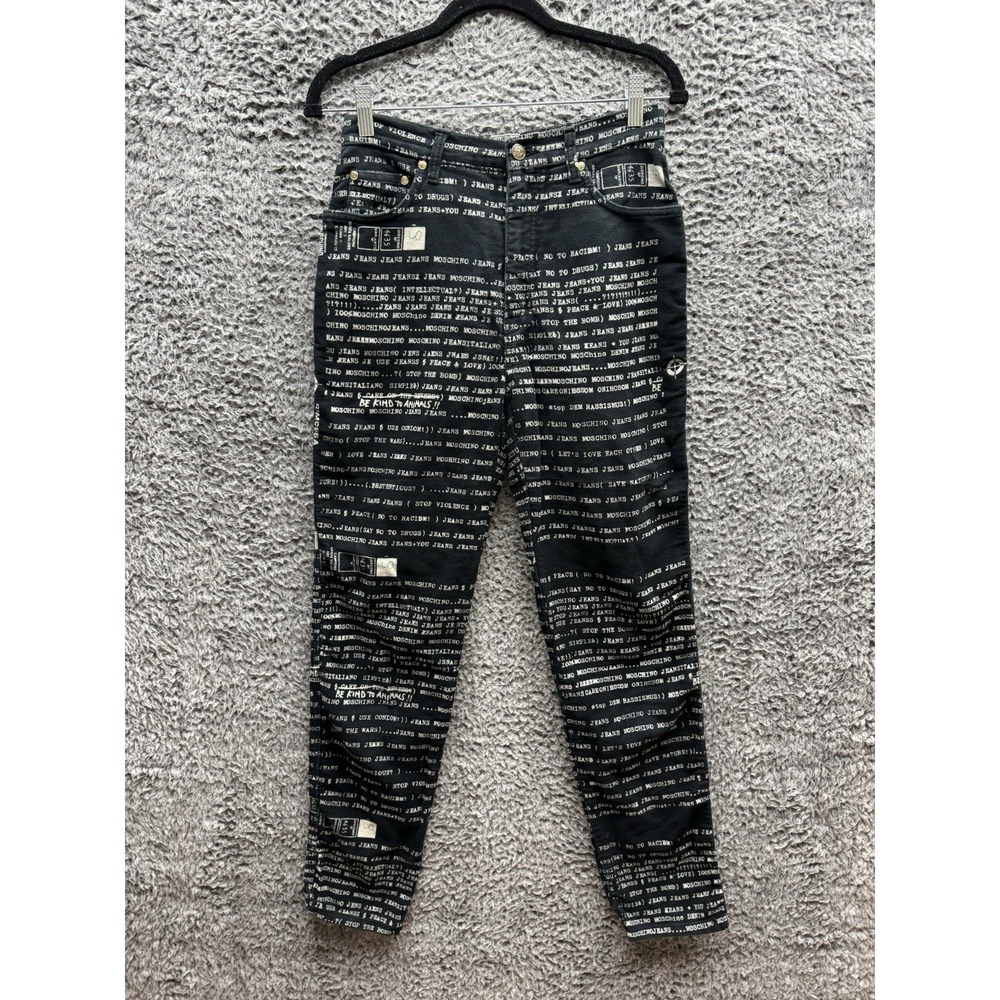 Vintage Moschino‎ 90's All Overprint Jeans Pants Size 30 in Black